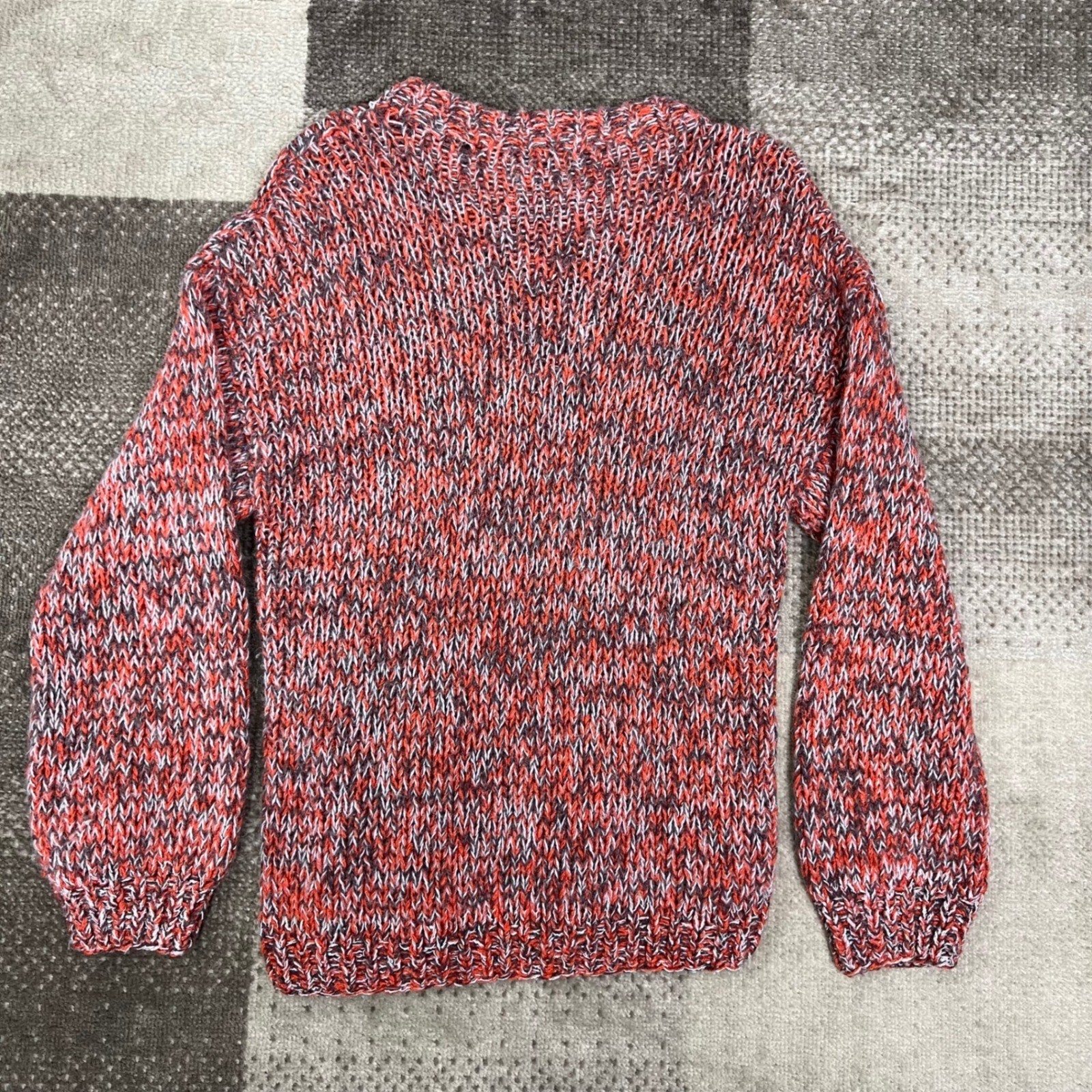 Vintage Mogar Italy Hand Knit Mohair Wool Cable Sweater Red Orange Womens M