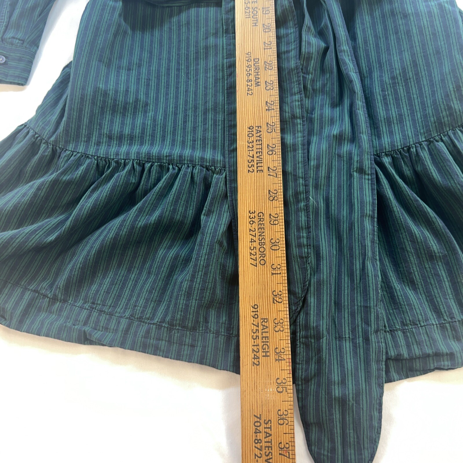 Vintage Free Assembly Blue Green Stripes Shirt Dress Long Sleeve Size Medium Tie