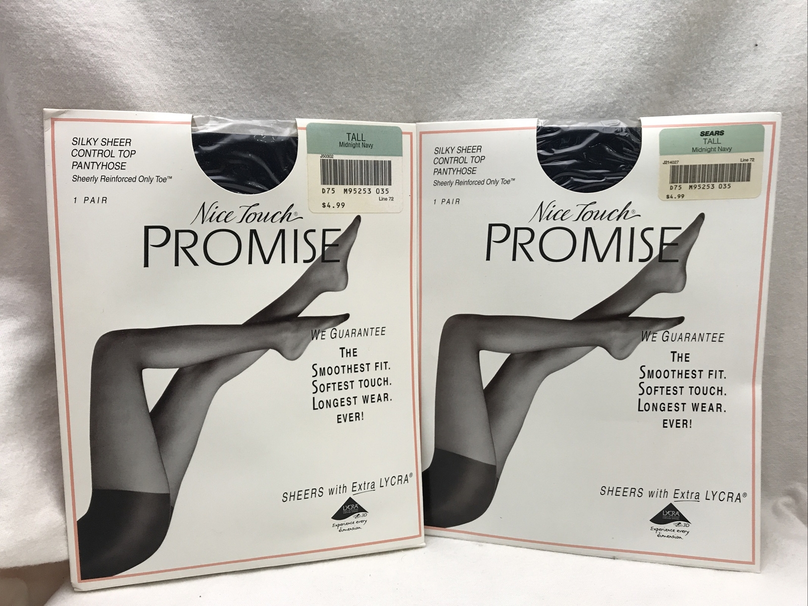 Lot of 2 NEW VTG Nice Touch Promise Midnight NAVY Tall Control Top Panty Hose B5