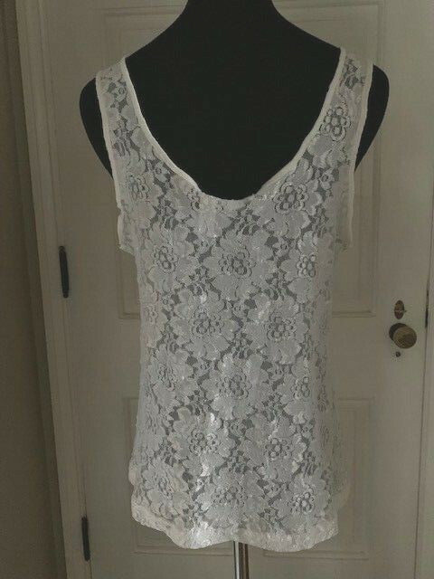 Beautiful All Over Lace White Camisole w/Satin Trim Size Large