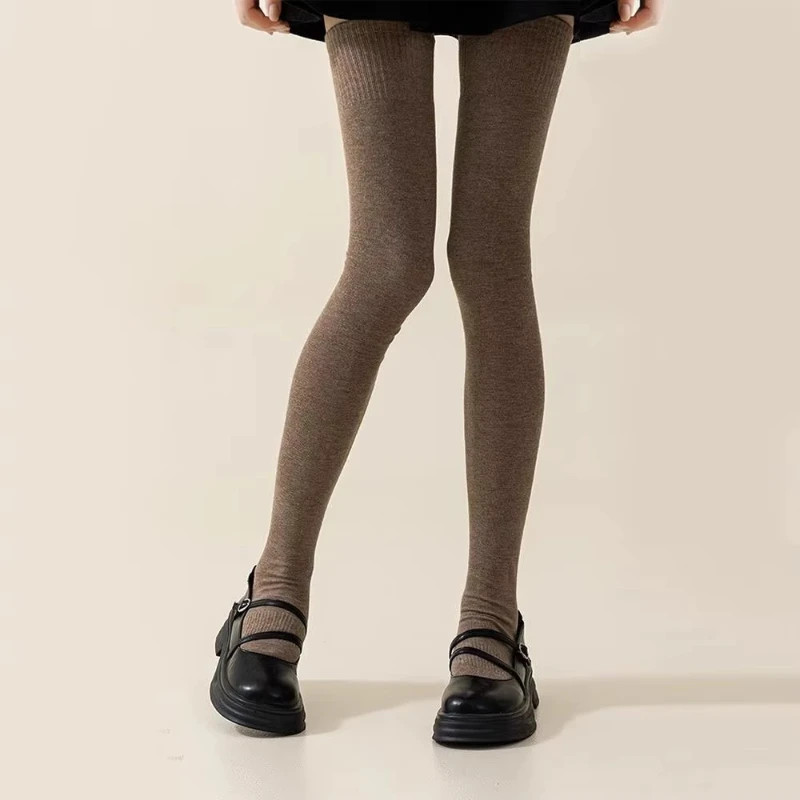 Winter Thigh High Socks For Women 100cm Lengthened JK Lolita Stockings Solid