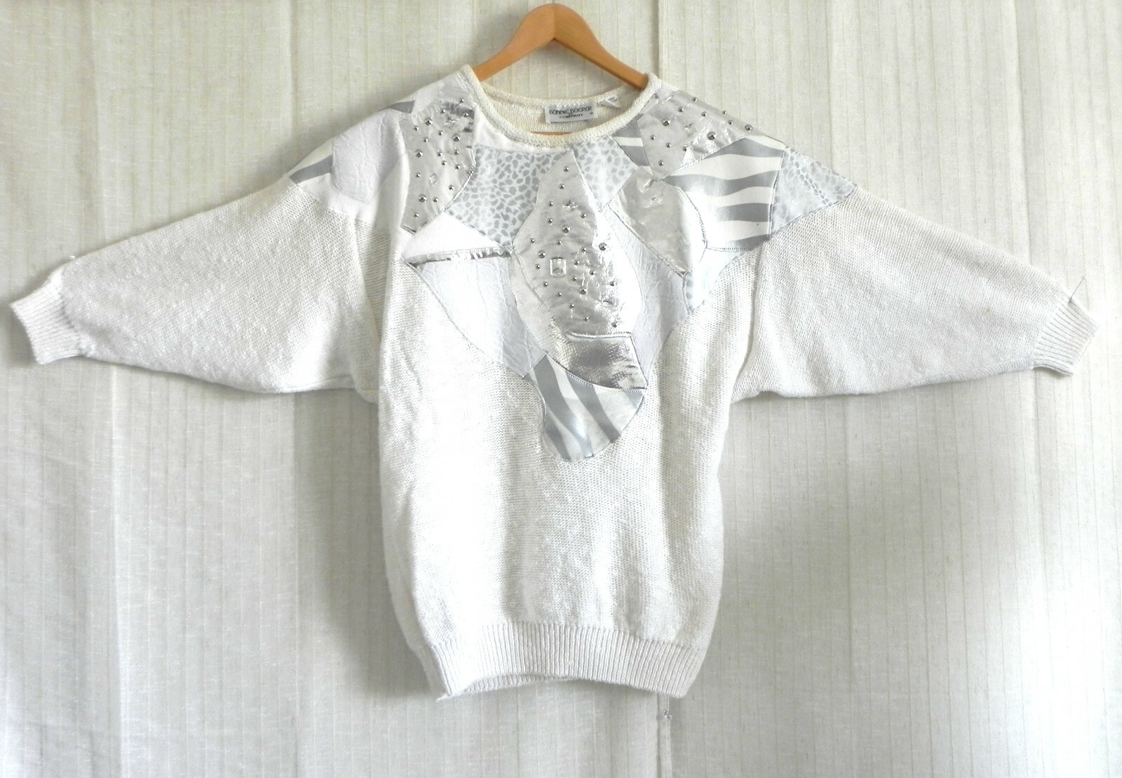 Vtg Bonnie Boerer Sweater Embellisments 3/4 Bat-Wing Sleeve OVER-SIZED Size S