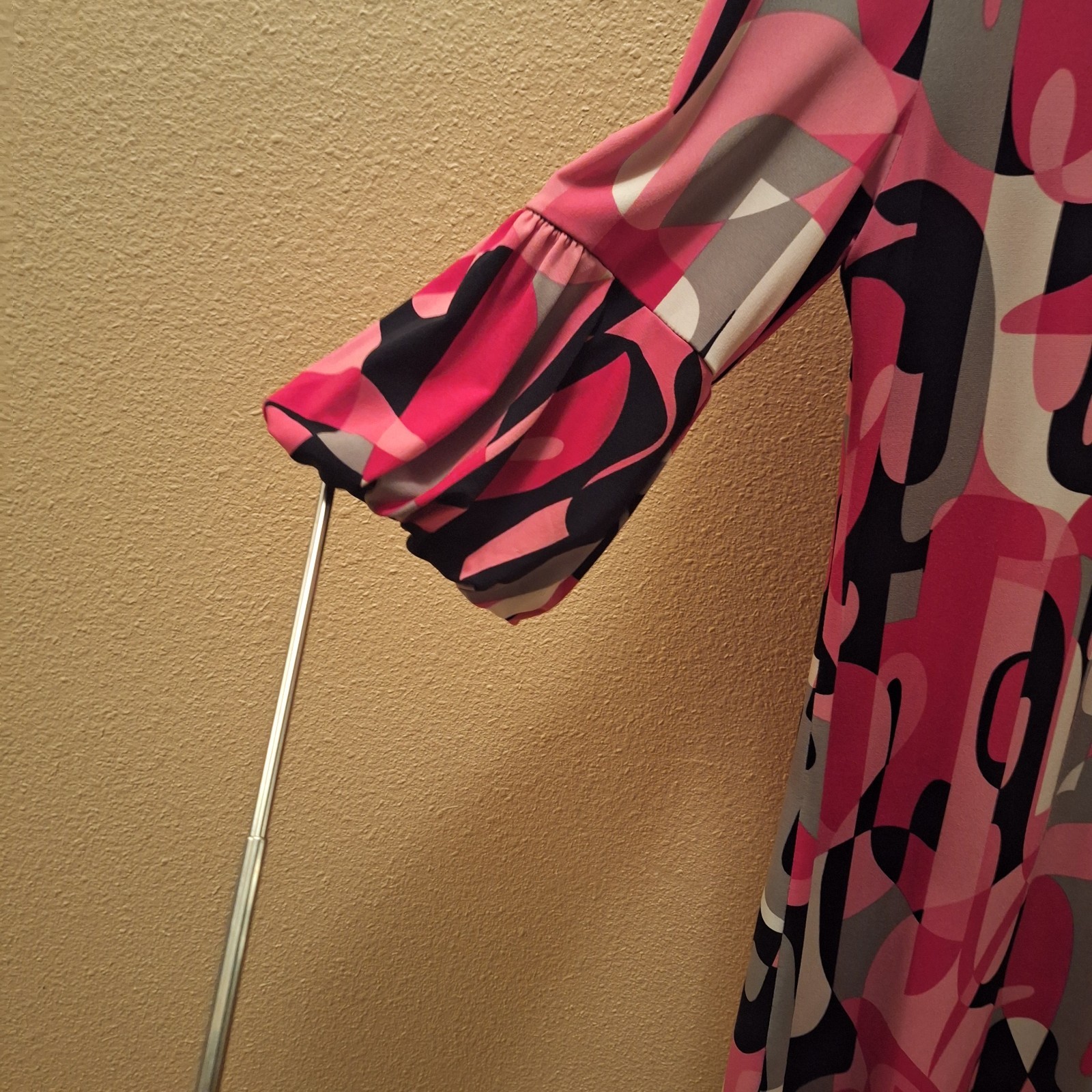 Vintage Dress By London Eyes Pink-Black Multi Dress Abstract, Retro, Vivid.