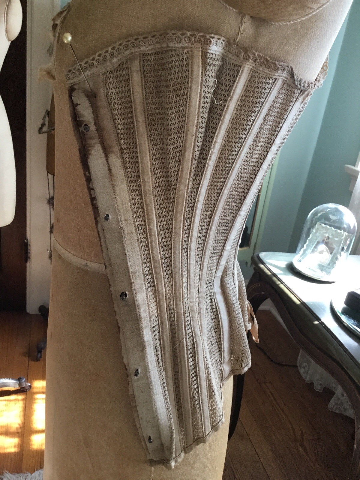 Antique Victorian Summer Mesh Corset Ecru Lace Up Back Imperfectly Perfect!!!