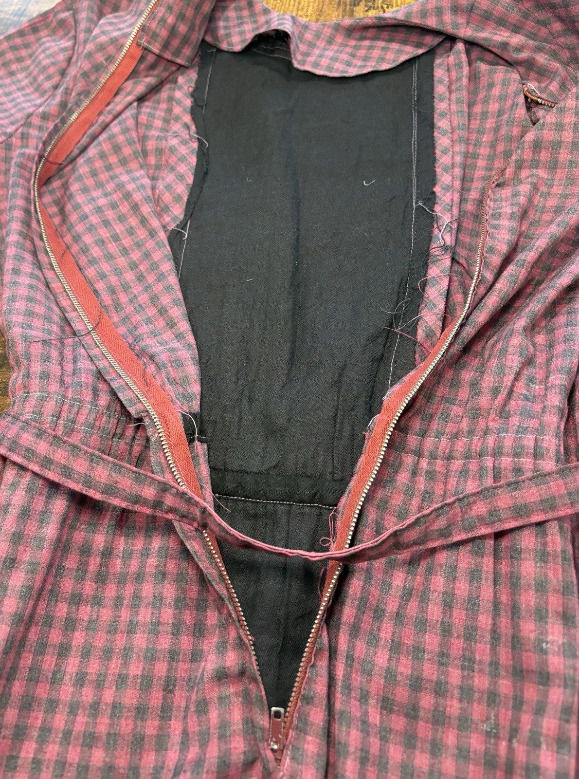 Union Made Vintage 60s Nancy Greer Dress Plaid Thin Belted Small Black Red