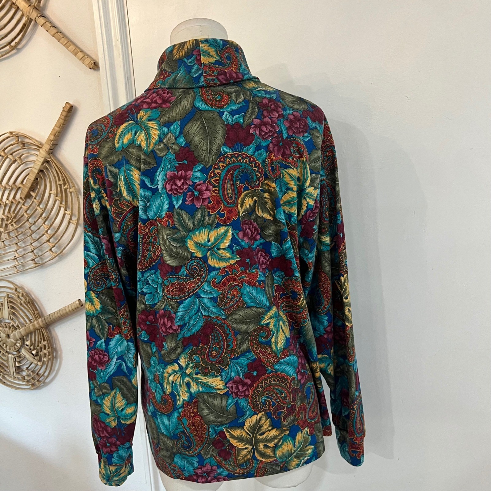 Vintage Arizona Paisley Floral Mock Neck Turtleneck Top 90s Grunge Boho M