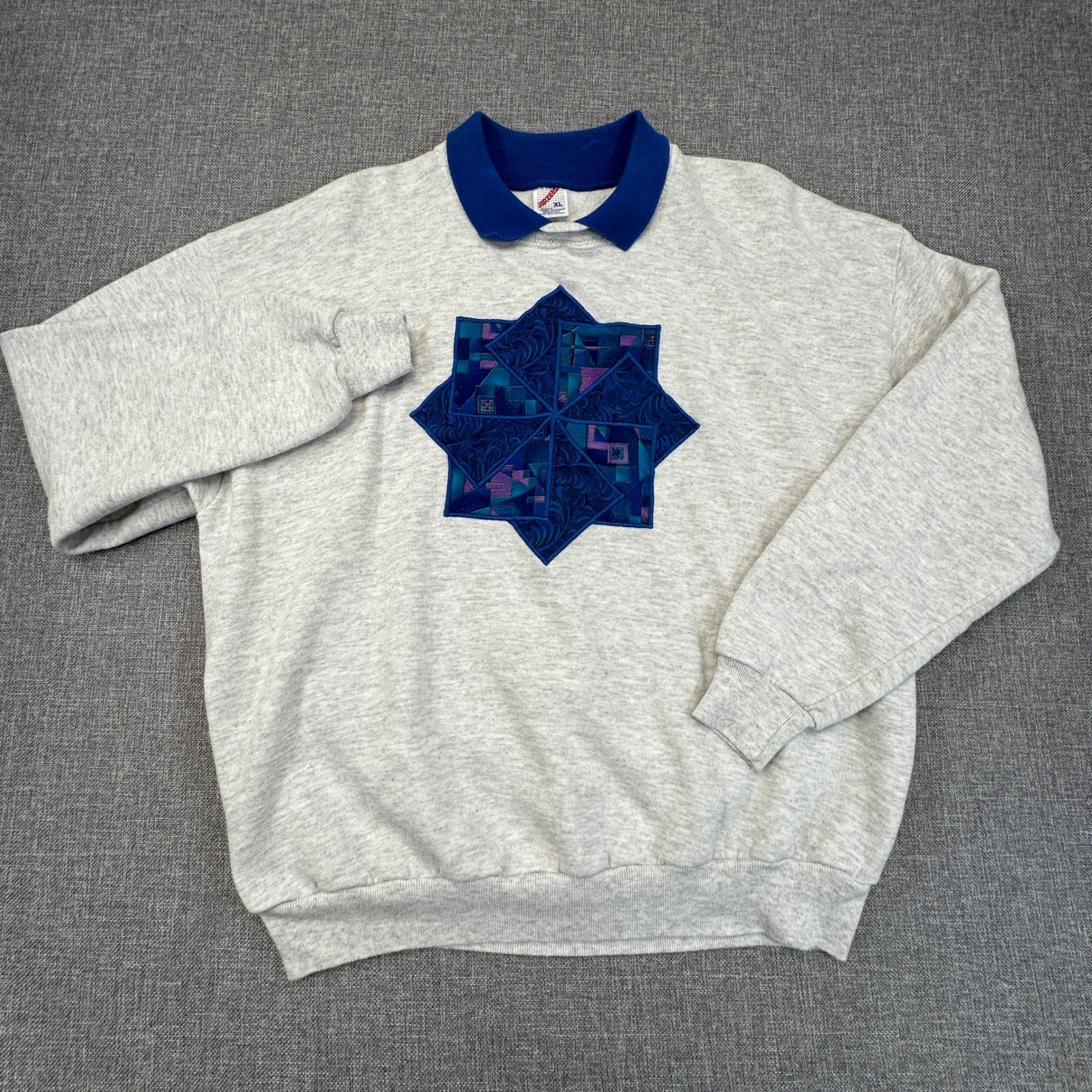 Vintage Jerzees Collared Sweatshirt Mens XL Embroidered Patchwork Star 80s 90s