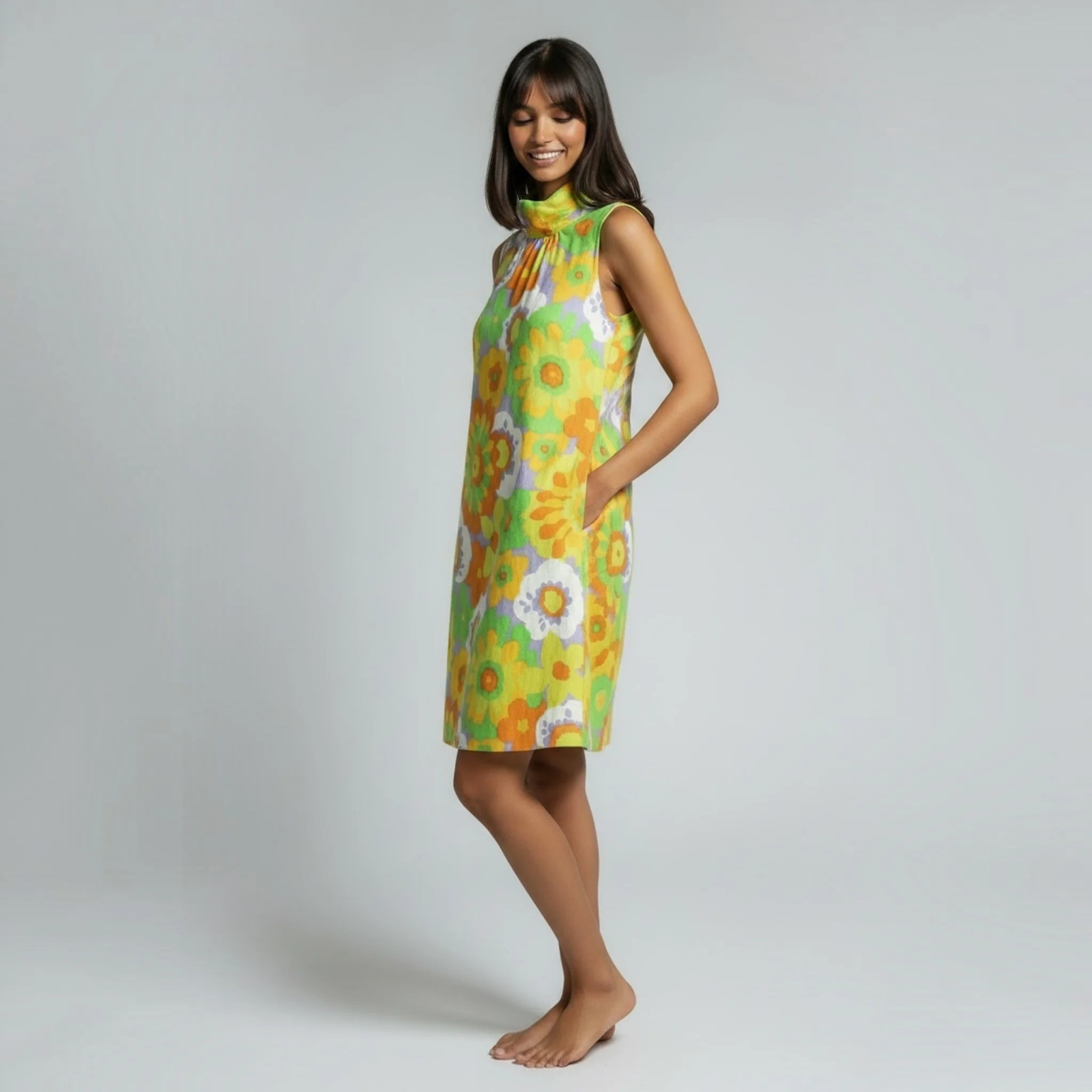 True Vintage 60s Bold Maximalist Floral Dress, Made in Japan, Mod Style, Size S