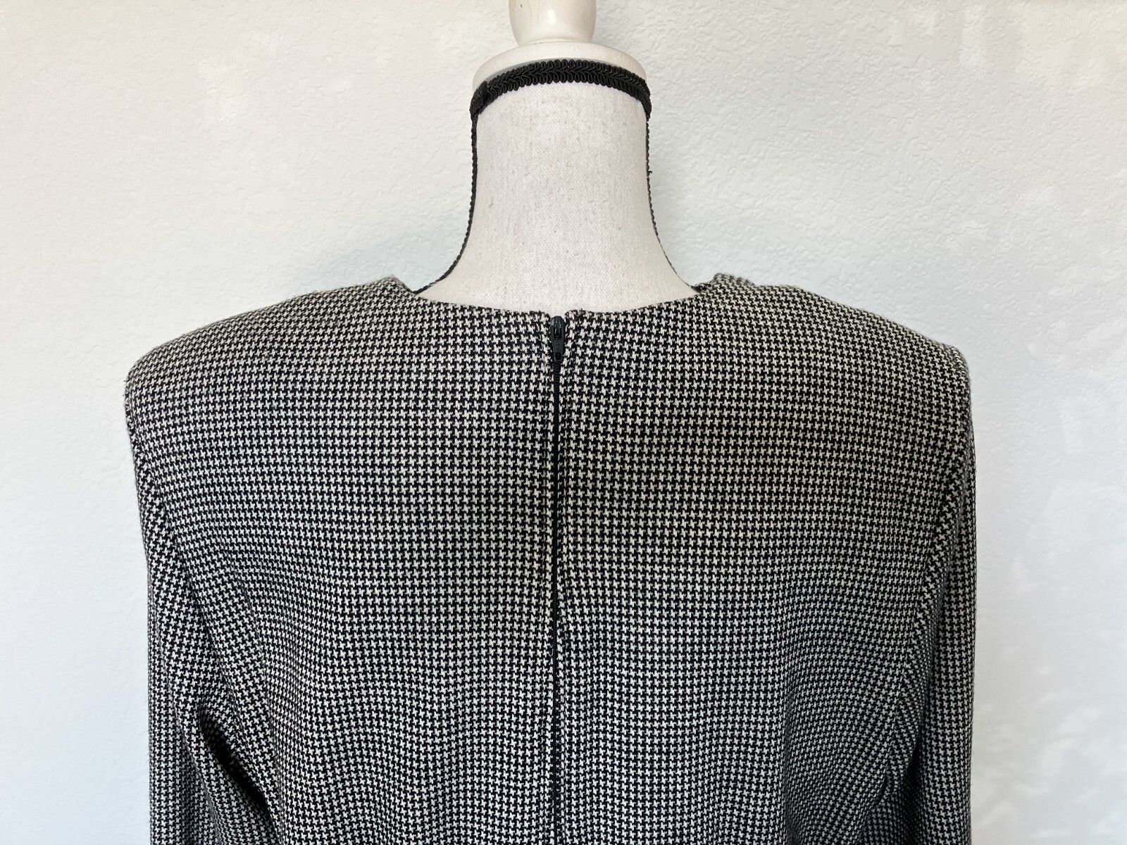 1980s Houndstooth Dress, 1990s Checkered Dress, Plus Size Vintage