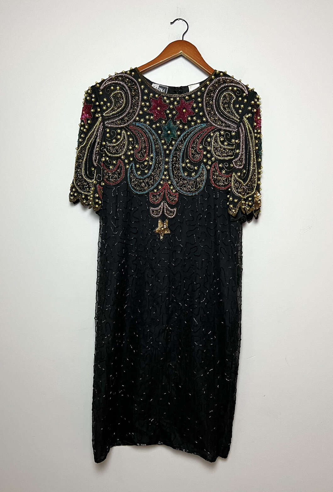 Carina Vintage 80s Ornate Beaded / Sequined 100% Silk Dress Multicolor Sz 1X