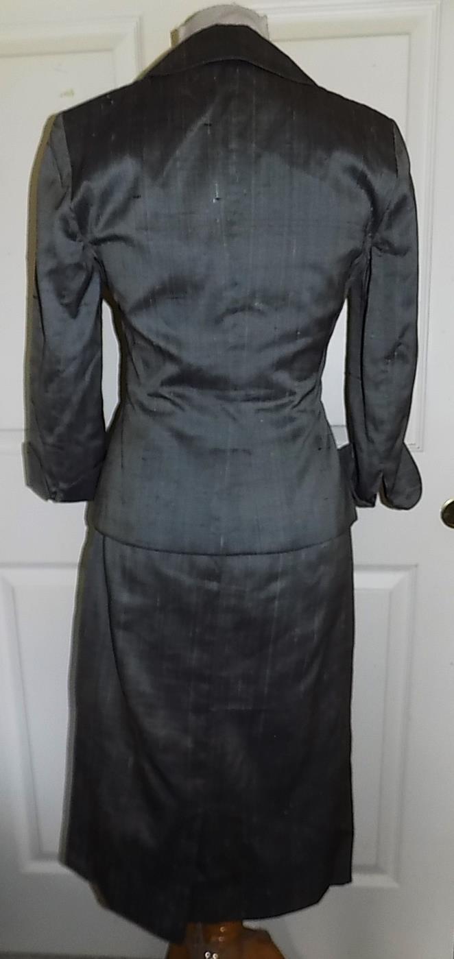 Vintage 50s Silver Gray Shantung Tailored Suit I Magnin B34