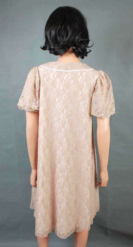 Vintage Peignoir Set Sz XS S Beige Lace Green Chiffon Pink Short Nightgown Robe
