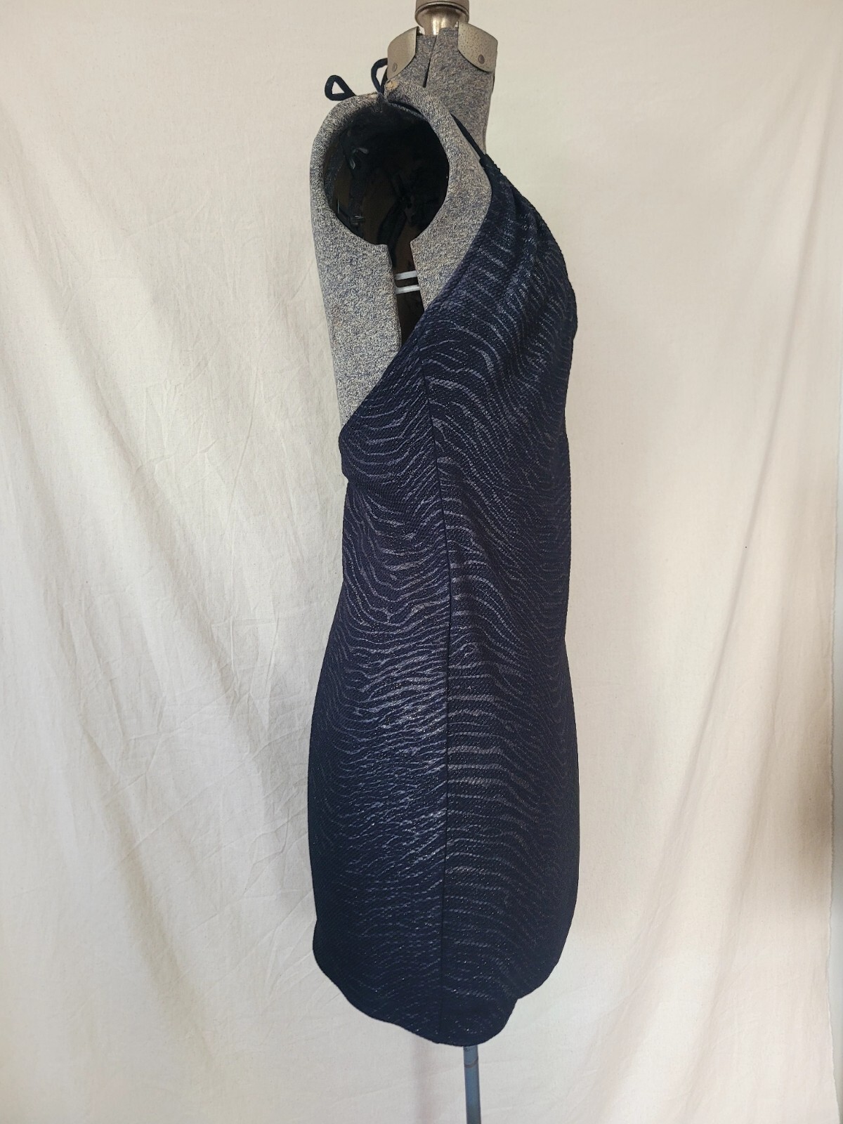 Vintage 90s Y2K Halter Dress Black Zebra Glitter Mini Club Size Large