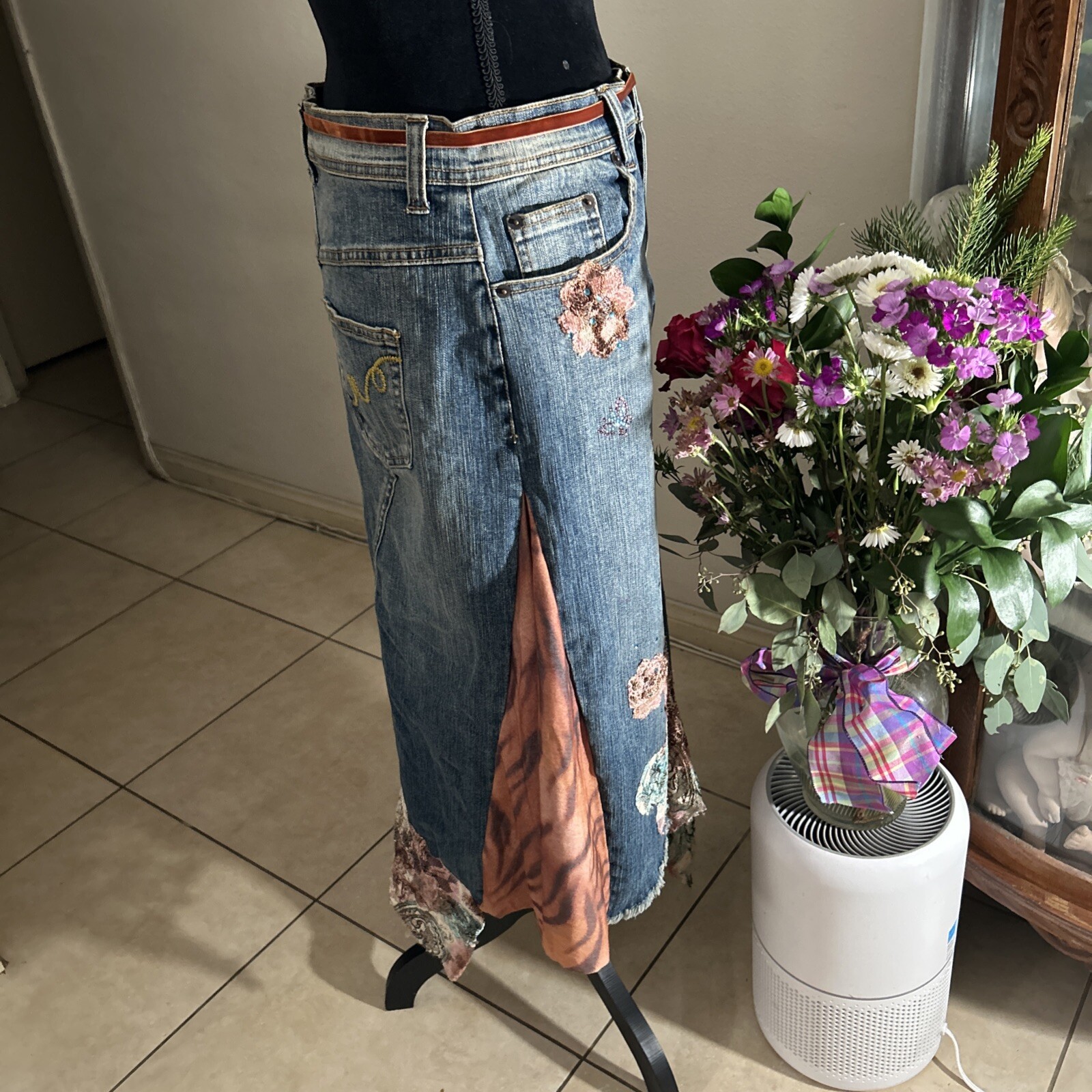 Alberto Makali 80s Vintage Embellished Designer Denim Jean Skirt Sz 8 RARE