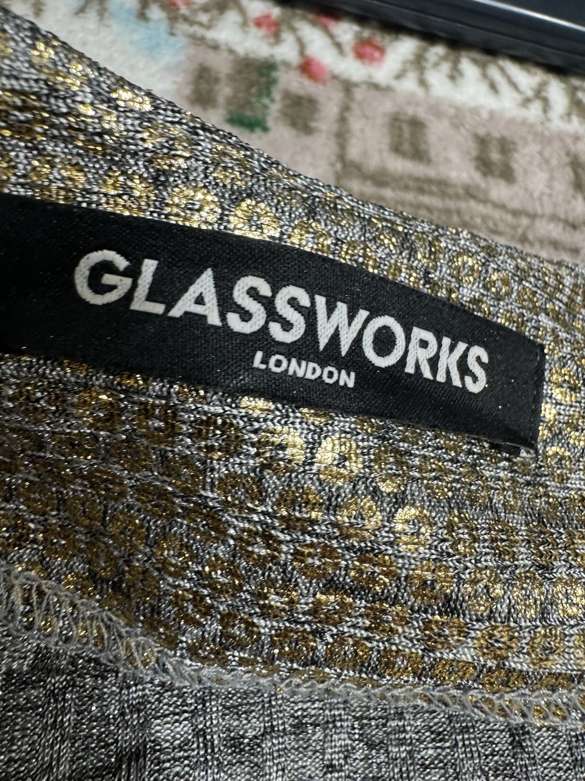 VTG GLASSWORKS LONDON GOLD SILVER CROPPED DISCO BLOUSE RAVE WOMENS O/S