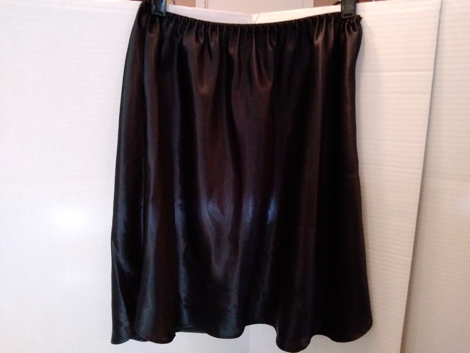 Vintage FARR WEST Shiny SATIN Half SLIP Skirt Black Wet Look Med #152-17