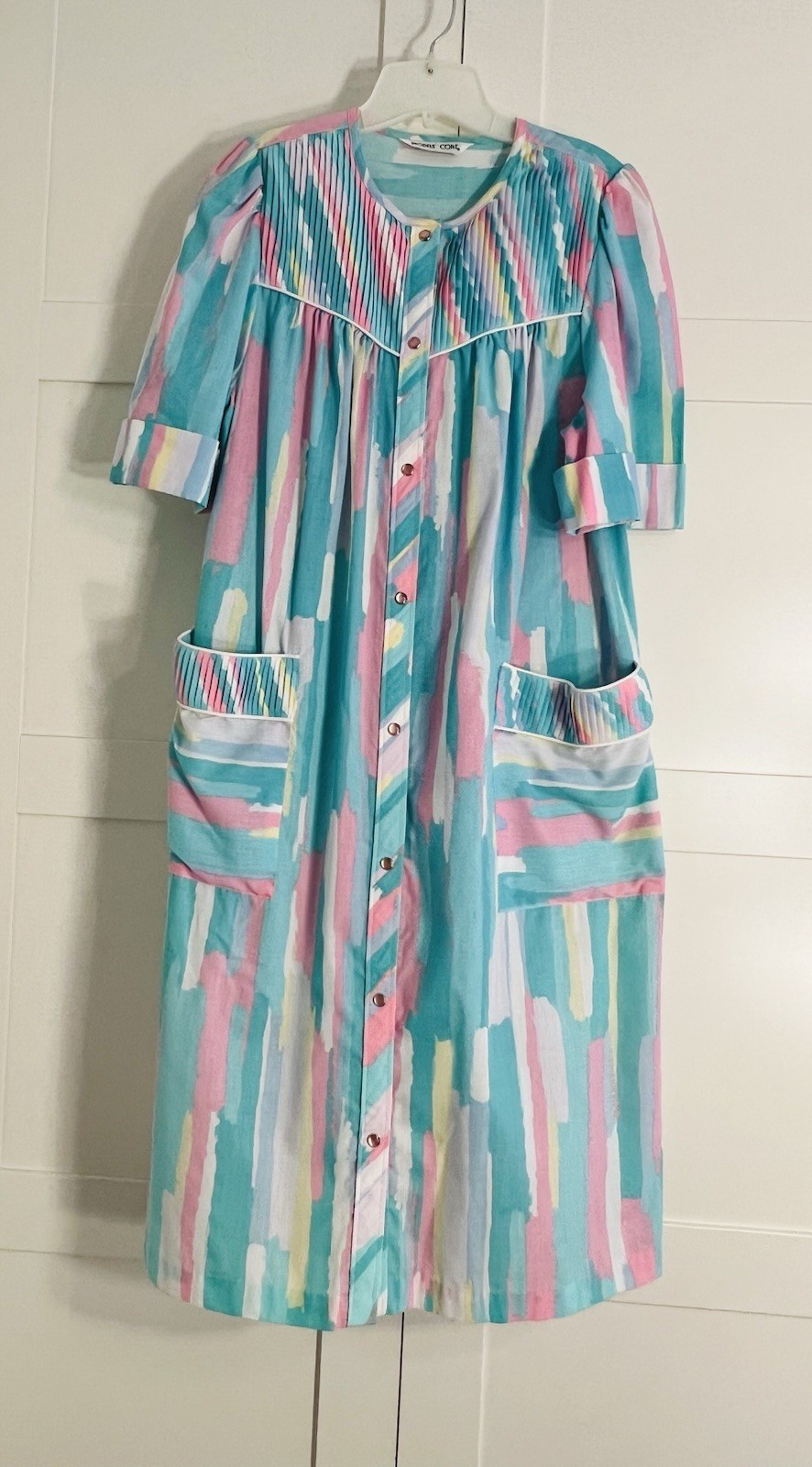 Vintage Models Coat House Dress Mumu Pastel Green Pink Watercolor Stripe MCM
