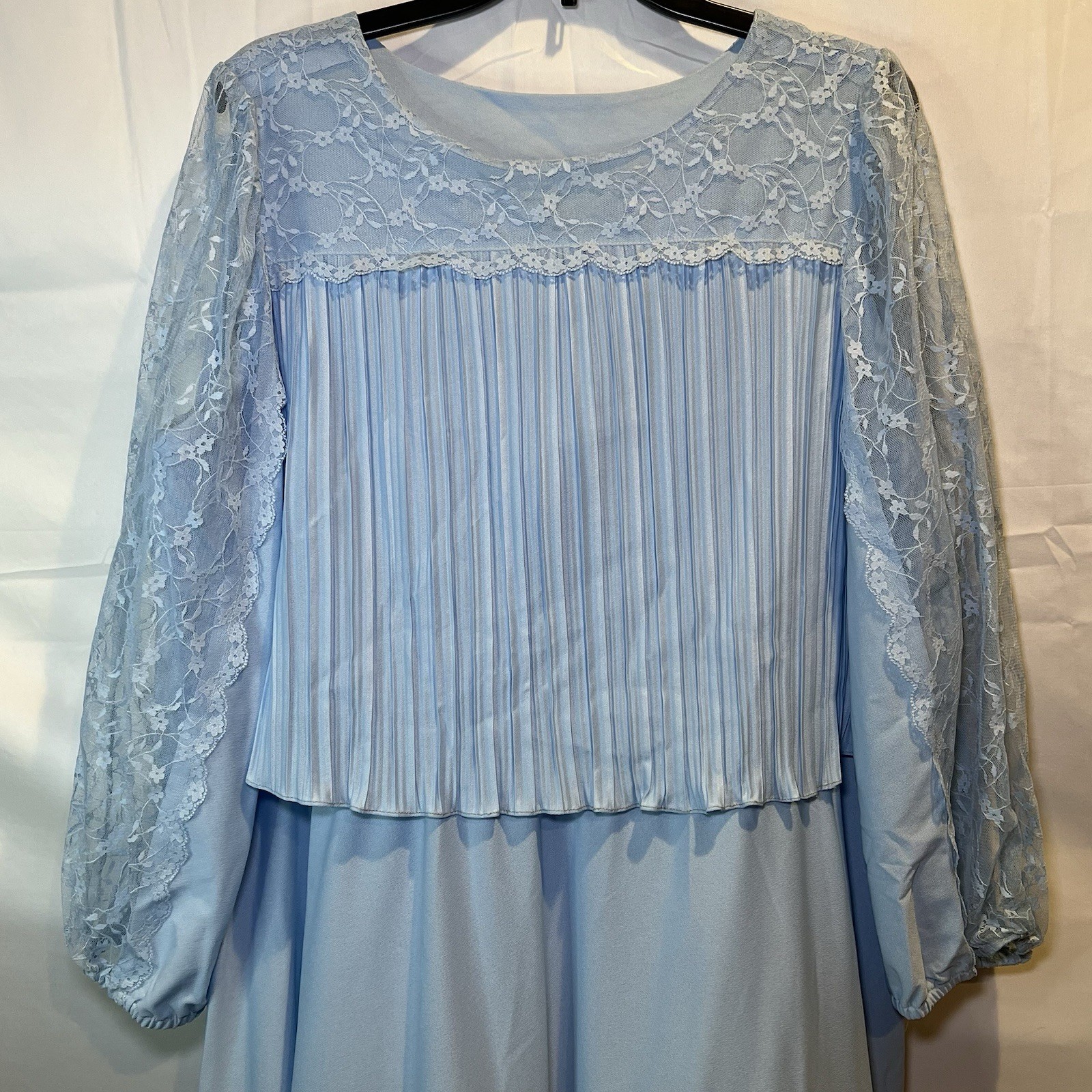 Vintage Blue Dress Sears 1970s the Fashion Place Knee Length Wedding Lace Sleeve