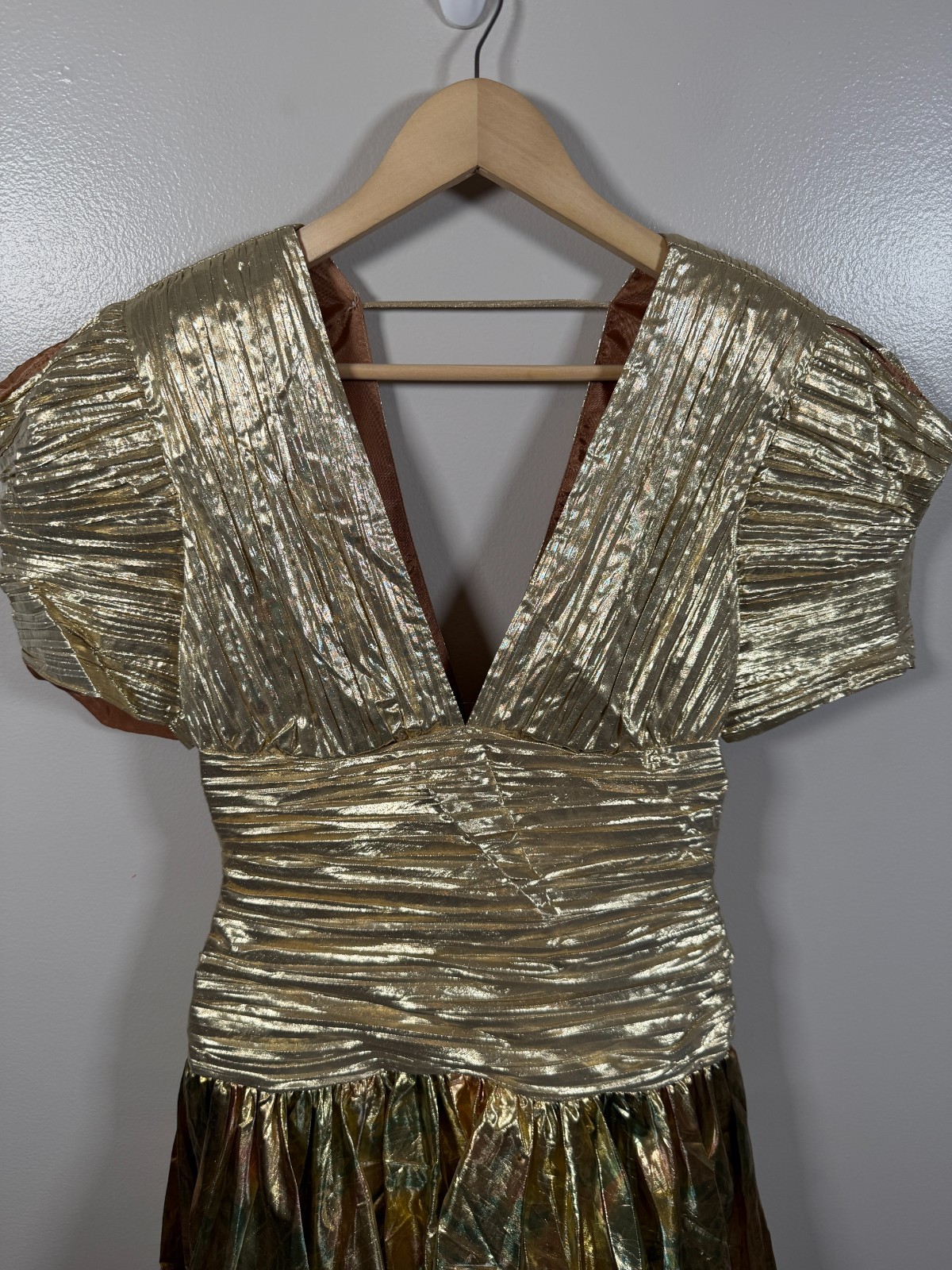 Vintage I. Magnin Gold Lame Dress Size 10 Glam Party Cocktail Metallic 80s