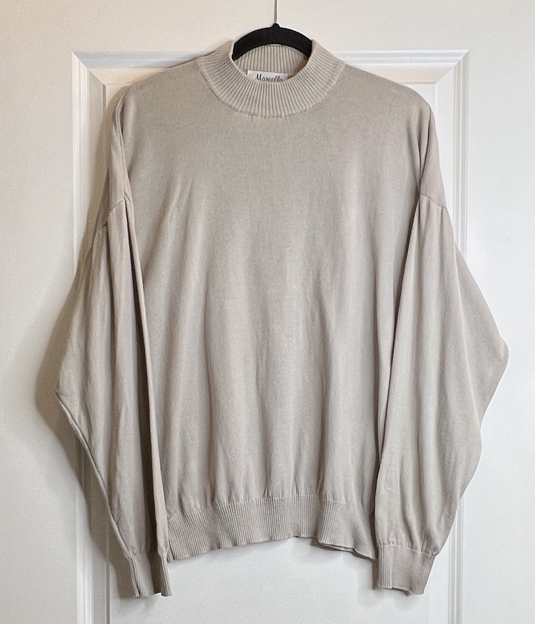 Marcello Vintage Sweater Small Beige Cotton Modal Mock Neck Knit Made in Italy