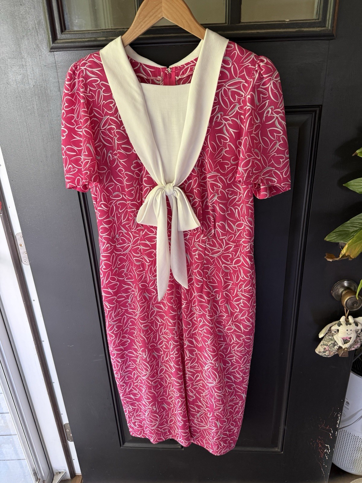 Vintage 80’s Handmade Pink and White Dress With White Bow Sz 8