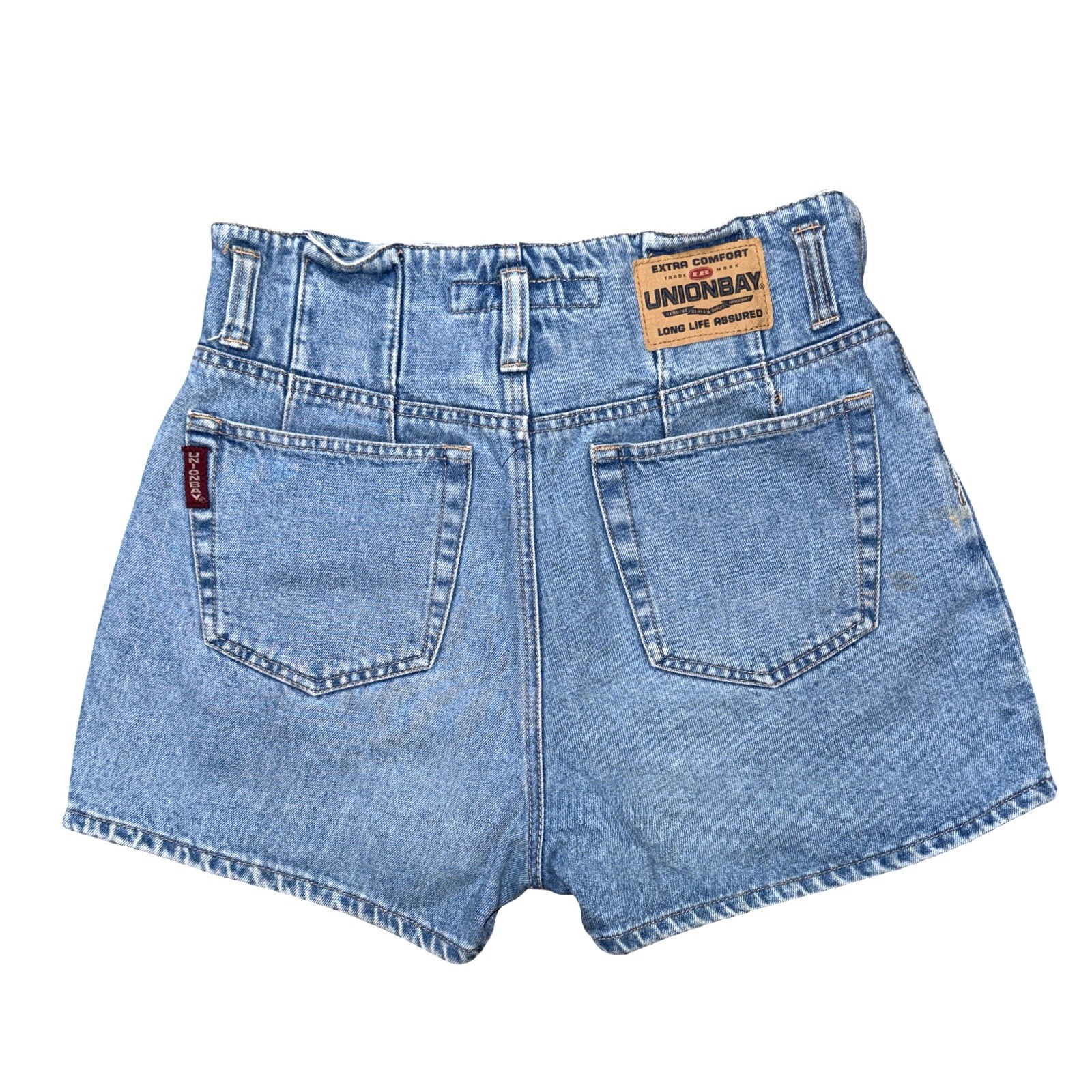 Vintage 80s 90s Union Bay Blue Denim High Rise Paper Bag Shorts