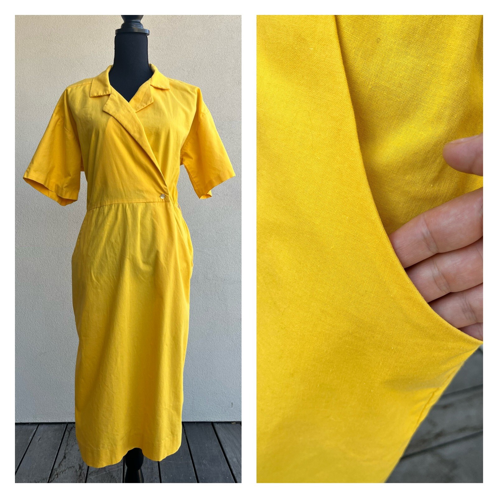 Vtg 70s Vicky Vaughn Cotton Mustard Midi Wrap Dress – ILGWU Union Made Size M/L
