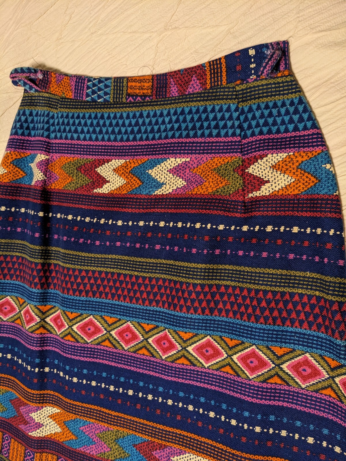 1960-70s maxi skirt vintage patterned vivid bright boho retro