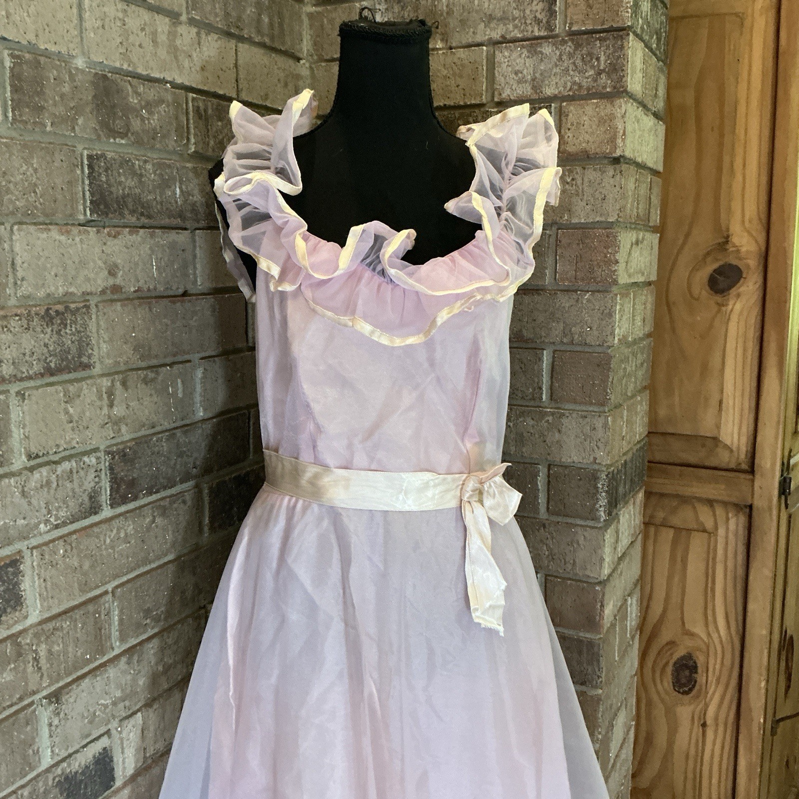 VTG Prom Party Dress Size 13/14 Pink Lavender Organza Ruffle Union USA Made #29F
