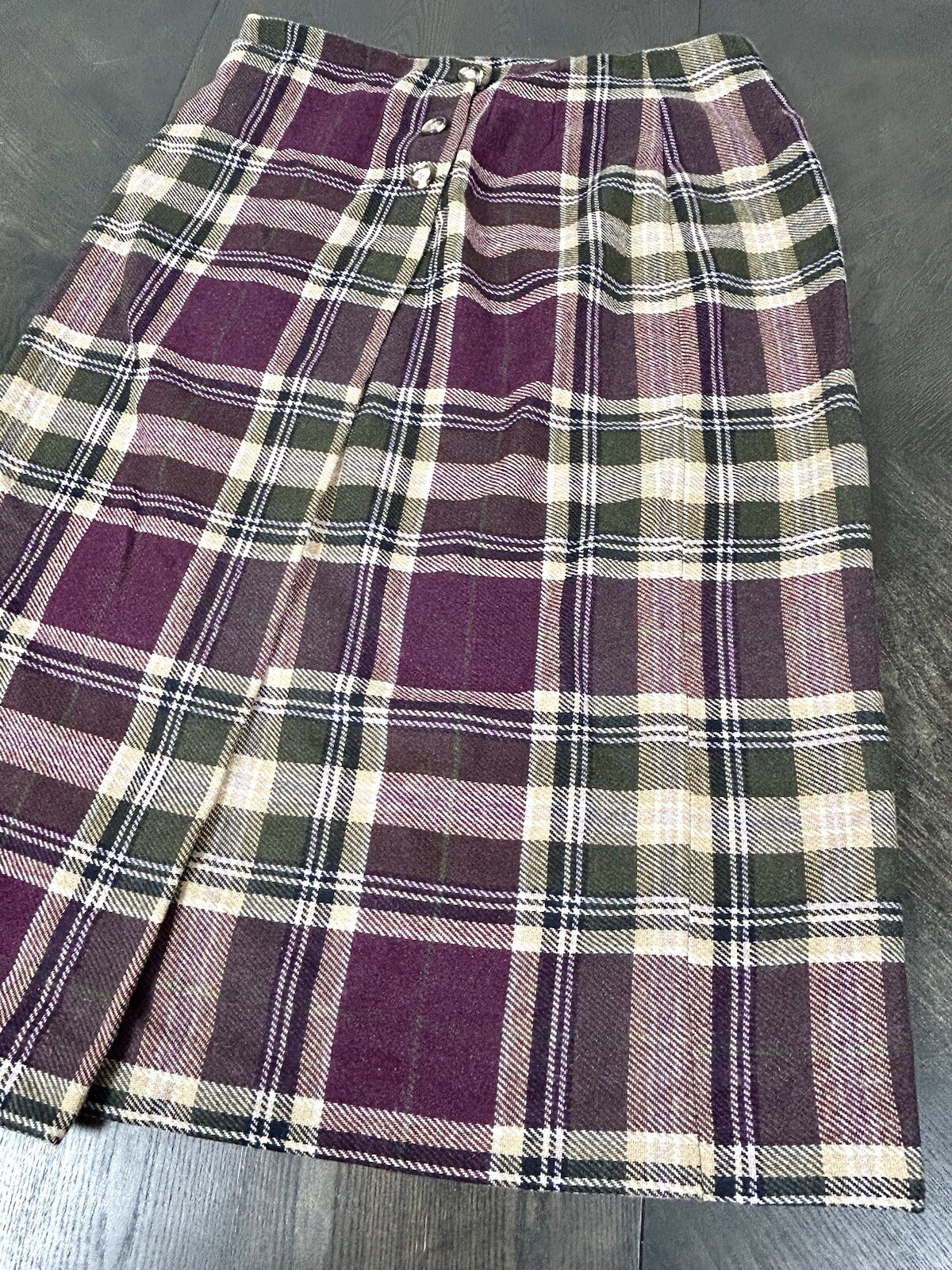 Vintage David Hollis Women’s Skirt Size 14 Petite Purple Stripe Plaid Wool Blend