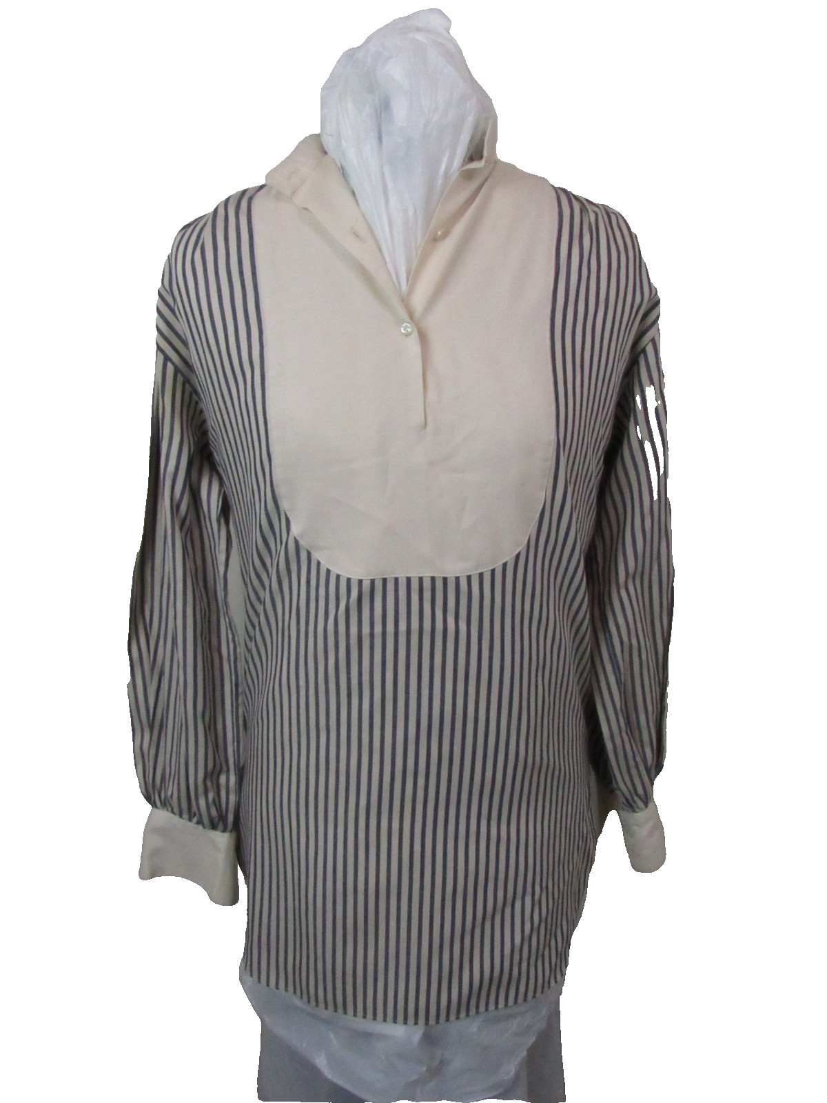 Vintage 8Stuart Lange Womens Pinstripe Blue/ Tan Shirt Blouse Size Medium 5/6
