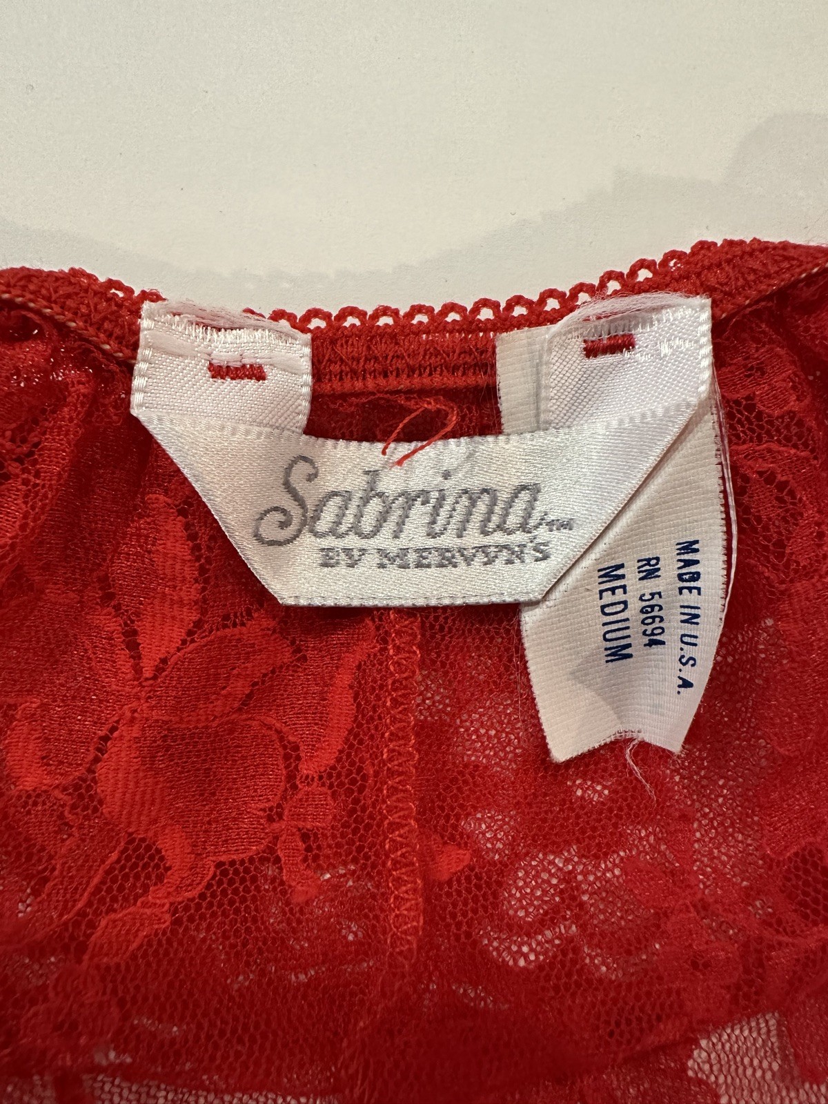 Vintage sexy lingerie sheer lace red teddy snap closure M bodysuit nylon