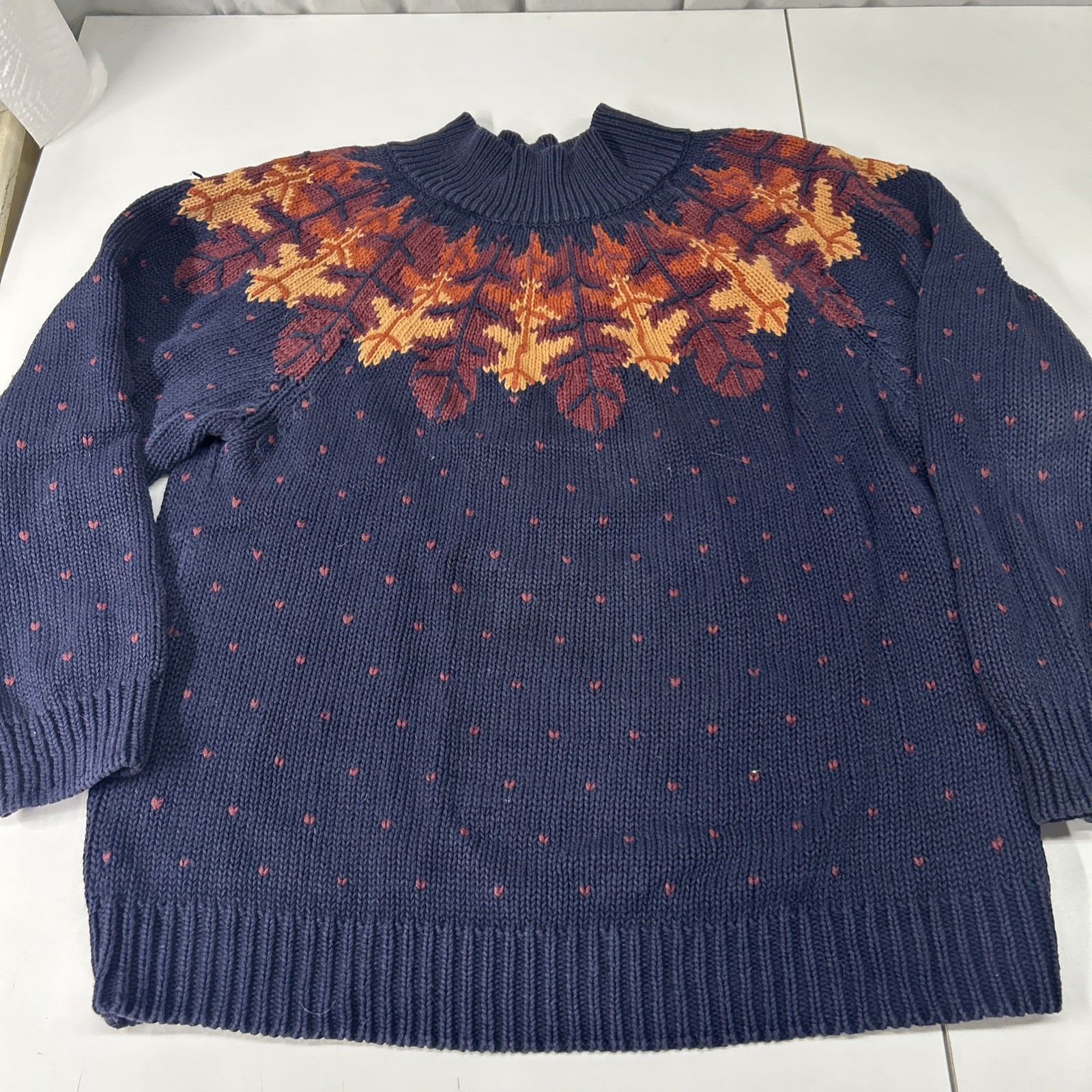 VTG 80’s Van Heusen For Her Hand Embroidered Sweater Hearts Leaves Mock Neck S