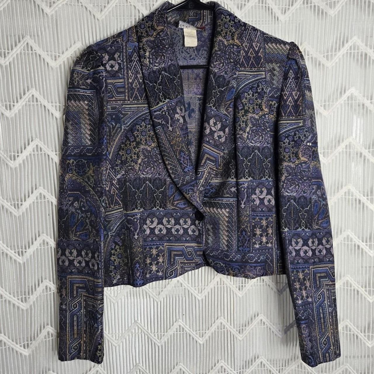 Vintage 80’s CC Magic Purple Tapestry Blazer with Shoulder Pads Size L