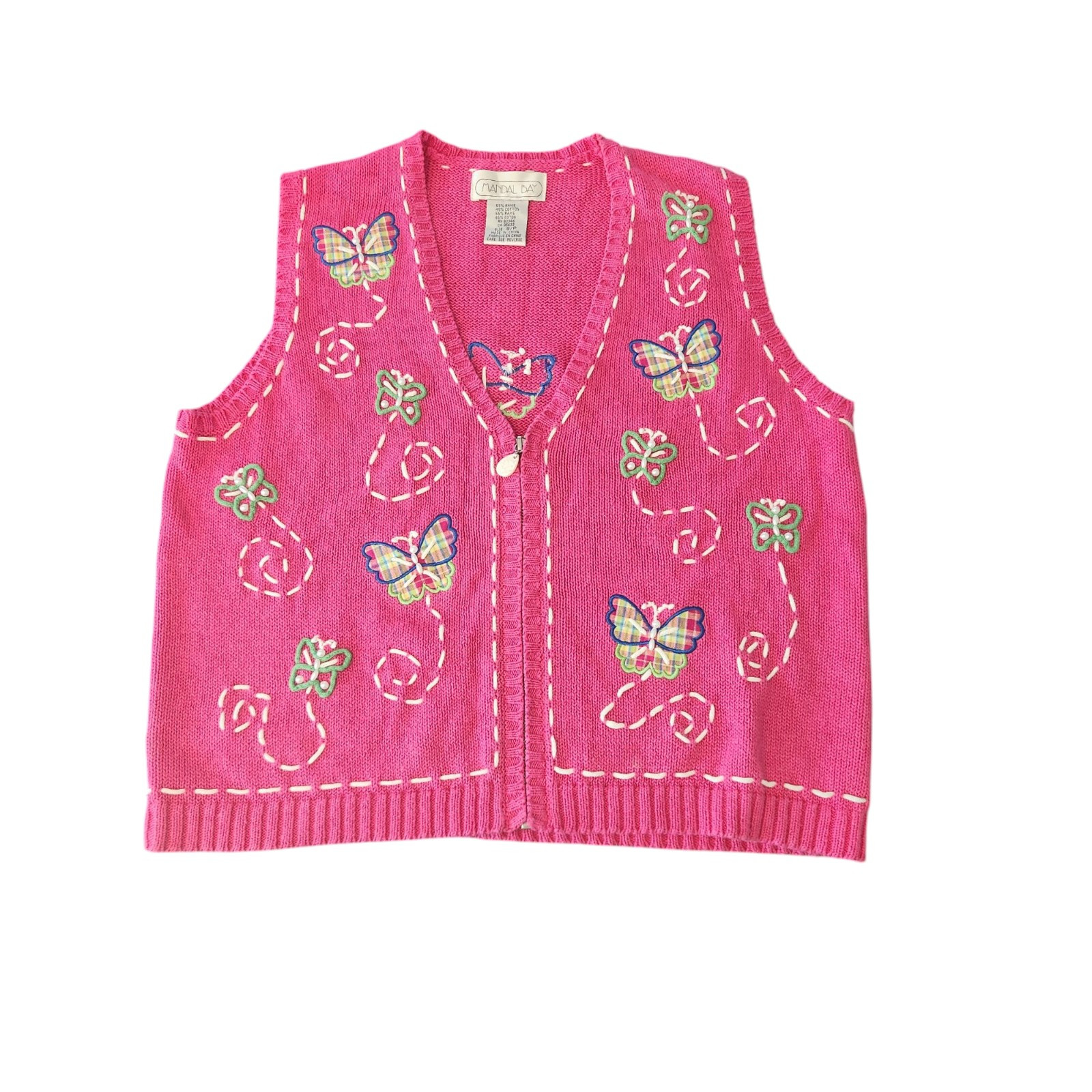 Vintage Mandal Bay Sweater Vest Butterflies Zip Up Embroidery Applique Small