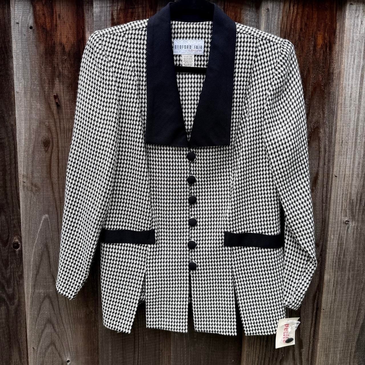 Vintage Bedford Fair Lifestyles Houndstooth Black and White Blazer