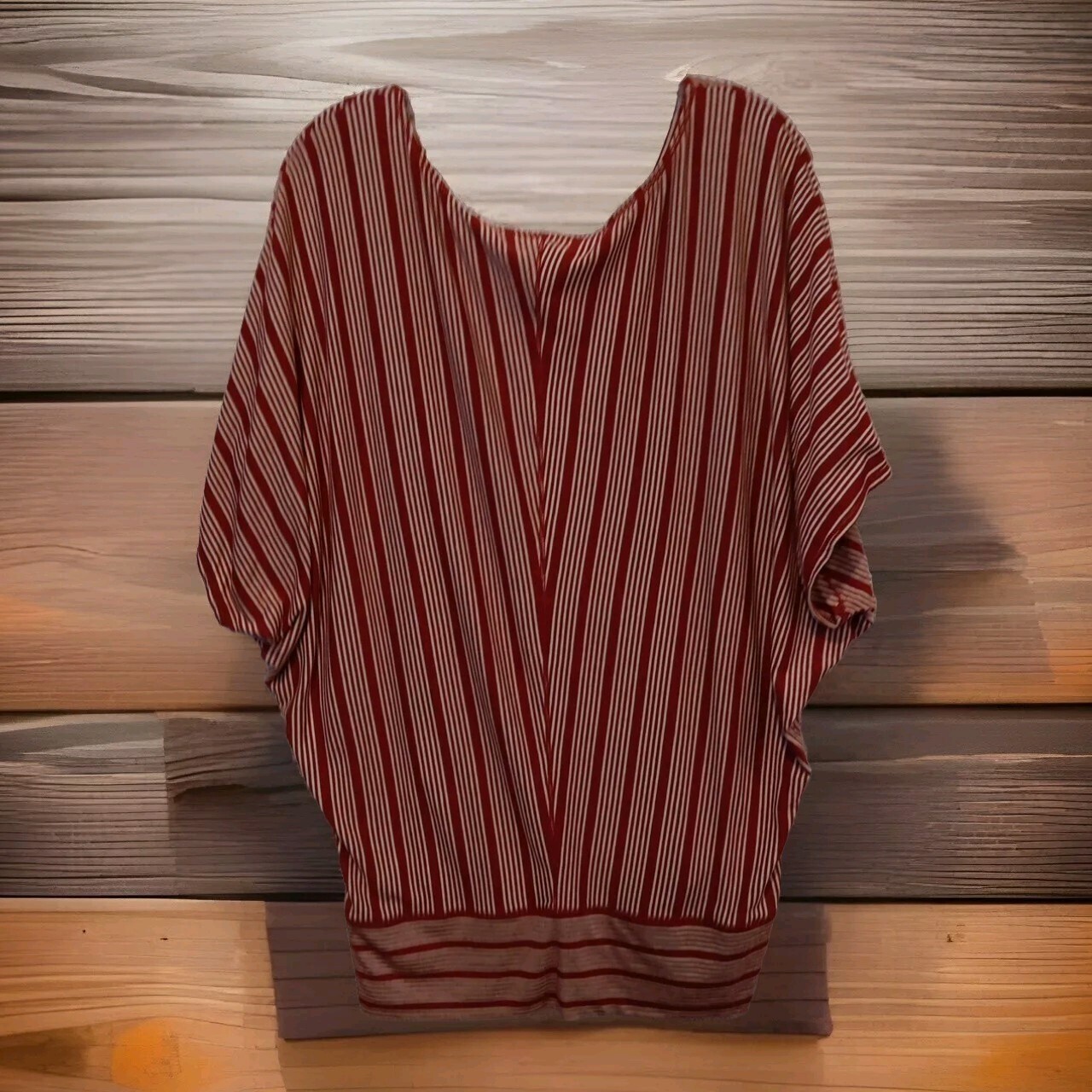 VTG 70s/80s MLLOP Womens XL Red White Rayon / Linen Off Shoulder Top V-Neck