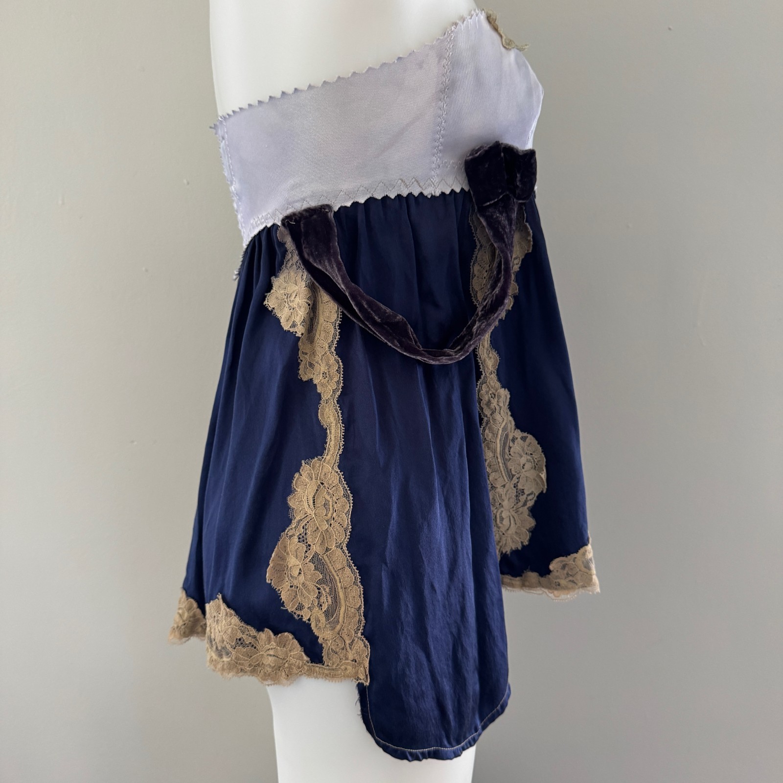 Y2K vtg CIGANA Slip Lace SILK UPCYCLED Girdle Strapless Top Skirt Regency DIY S