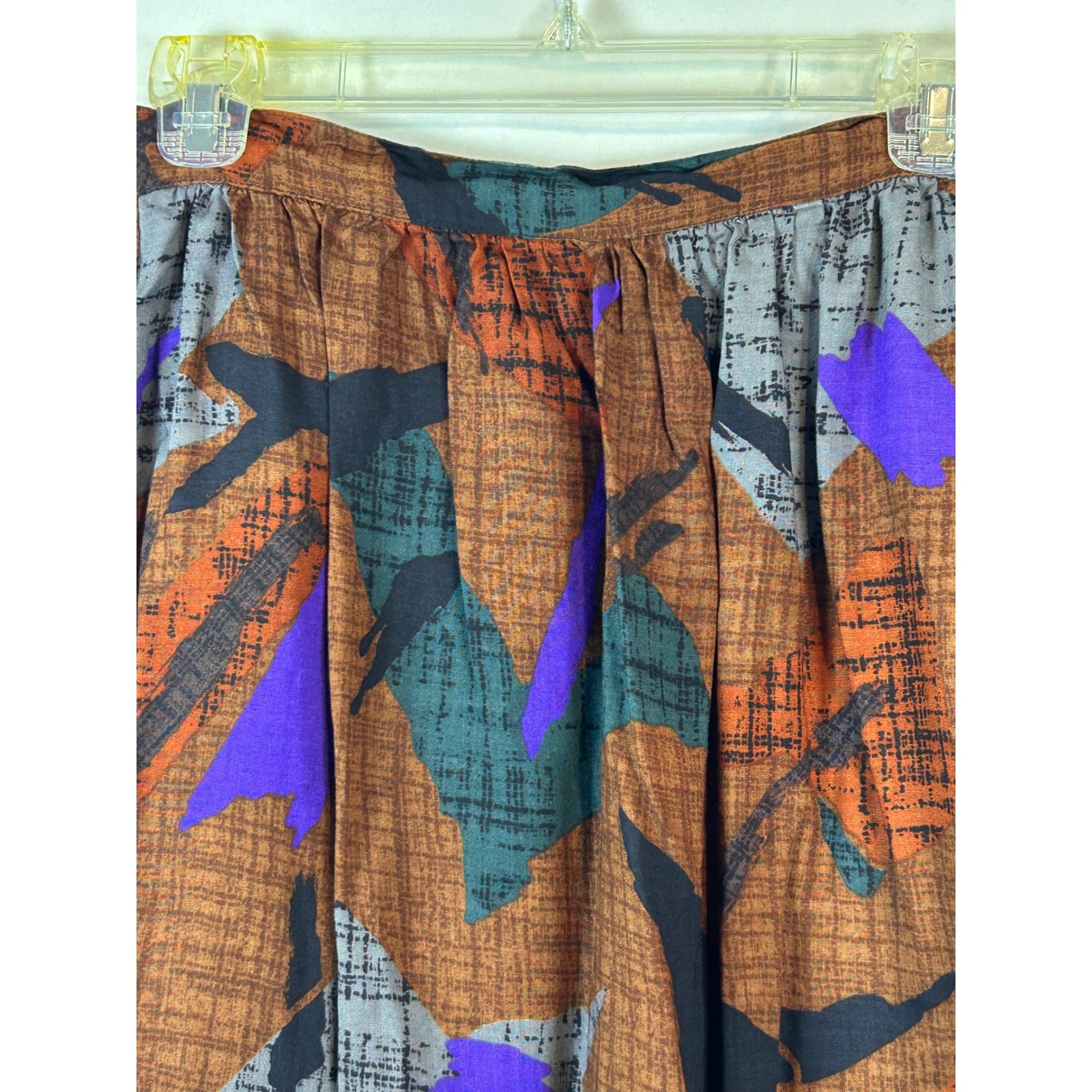 Vintage Kensington Square Abstract Print Midi Skirt Brown Purple Made in USA 4