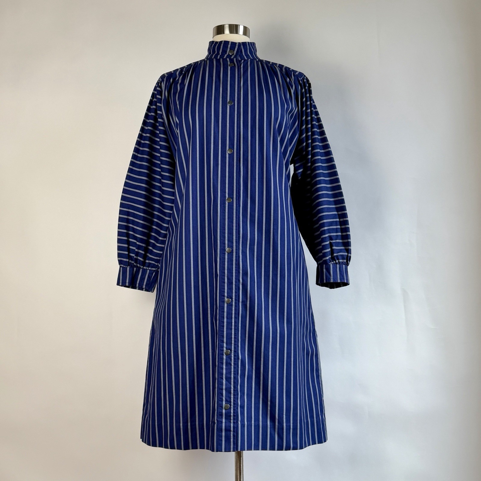 Vintage Vuokko Cotton Snap Front Dress Navy & Grey Stripe Size S