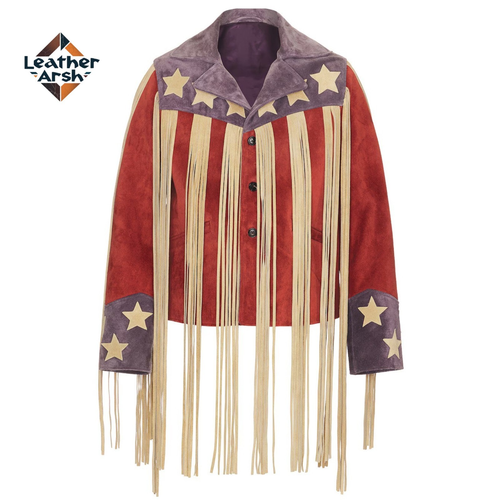 Unisex Western Fringe Suede Leather Jacket Vintage Cowboy Star Rodeo Style Coat