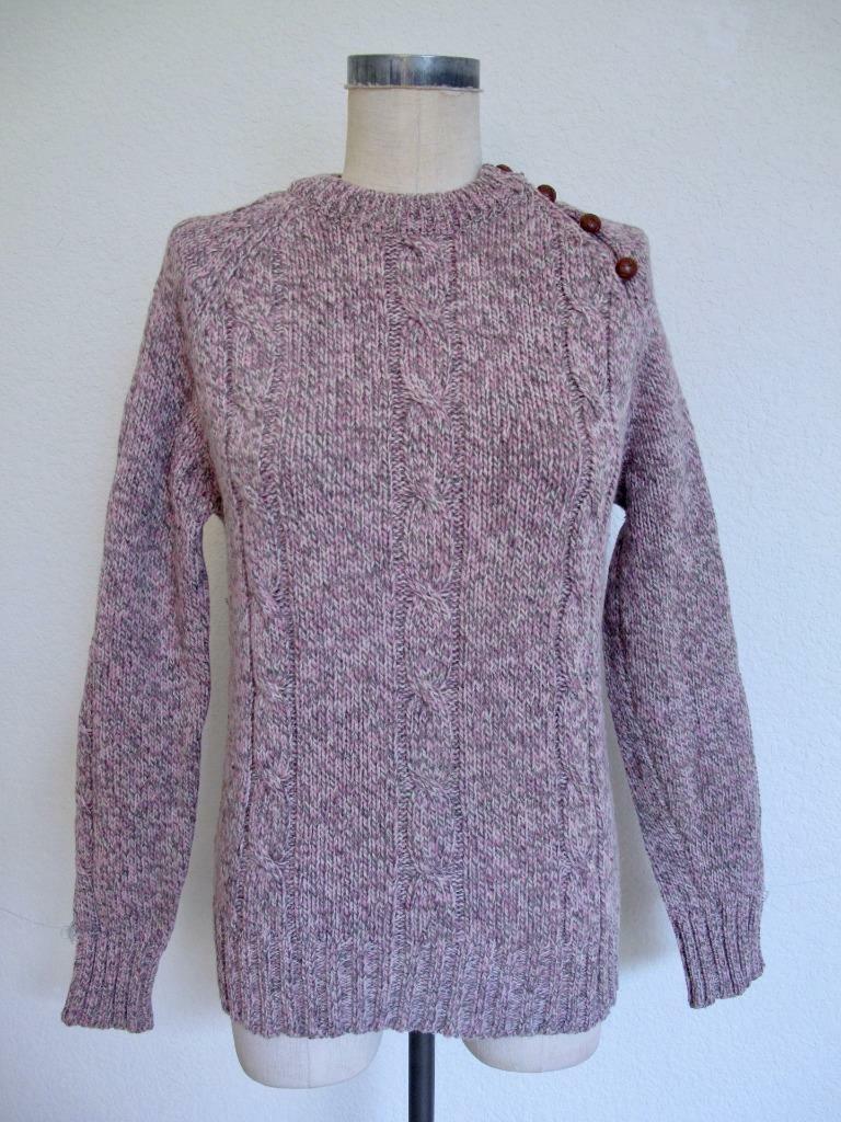 Vintage Carroll Reed Ski Shops Wool Cable Sweater S M Pink Taupe Leather Button