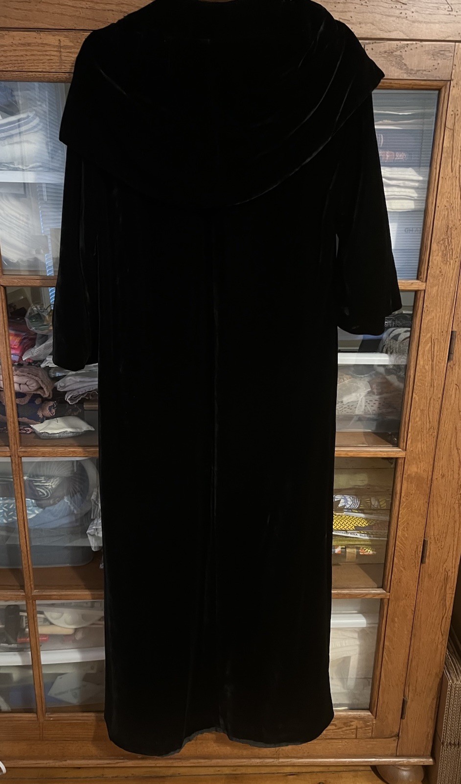 Black Velvet Full Length Opera Cape Open Robe, 3/4 Sleeve, Satin Lined, SM/MD