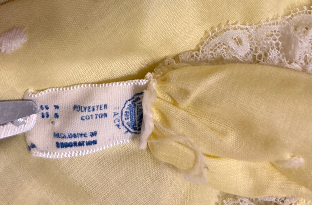 Vintage Nightgown Leonora M Yellow Lace Trim Sleeveless Embroidered Union Made
