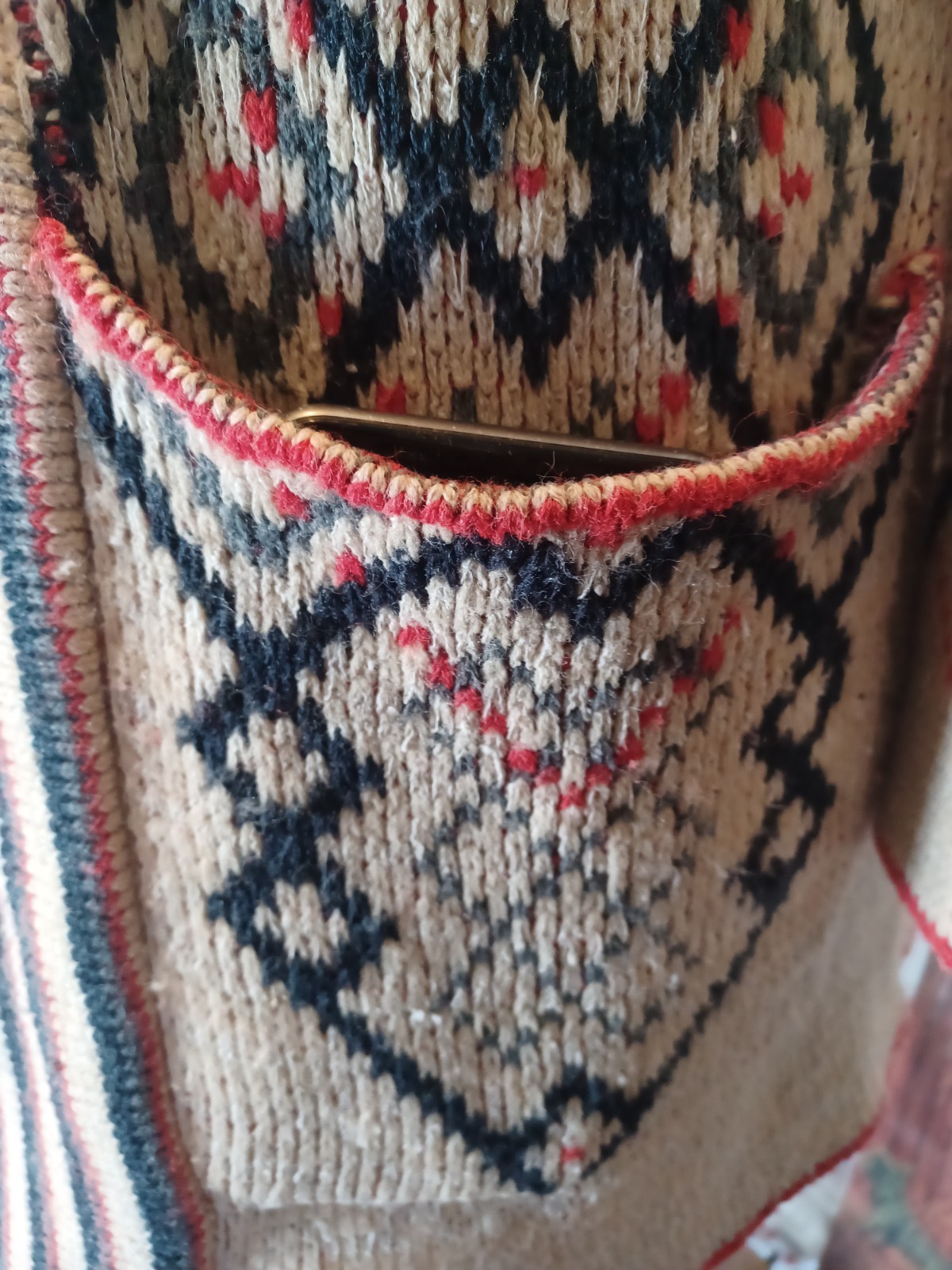 Vintage 70s Boho Geometric Pattern Shawl Collar Cardigan, Wintuck by Sabra