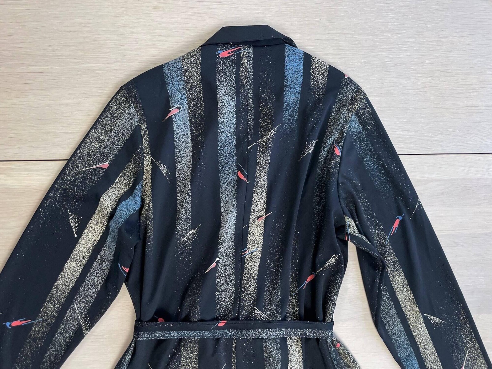 Vintage 80s Abstract Print Shirt Dress, Belted A-Line Midi, Size L