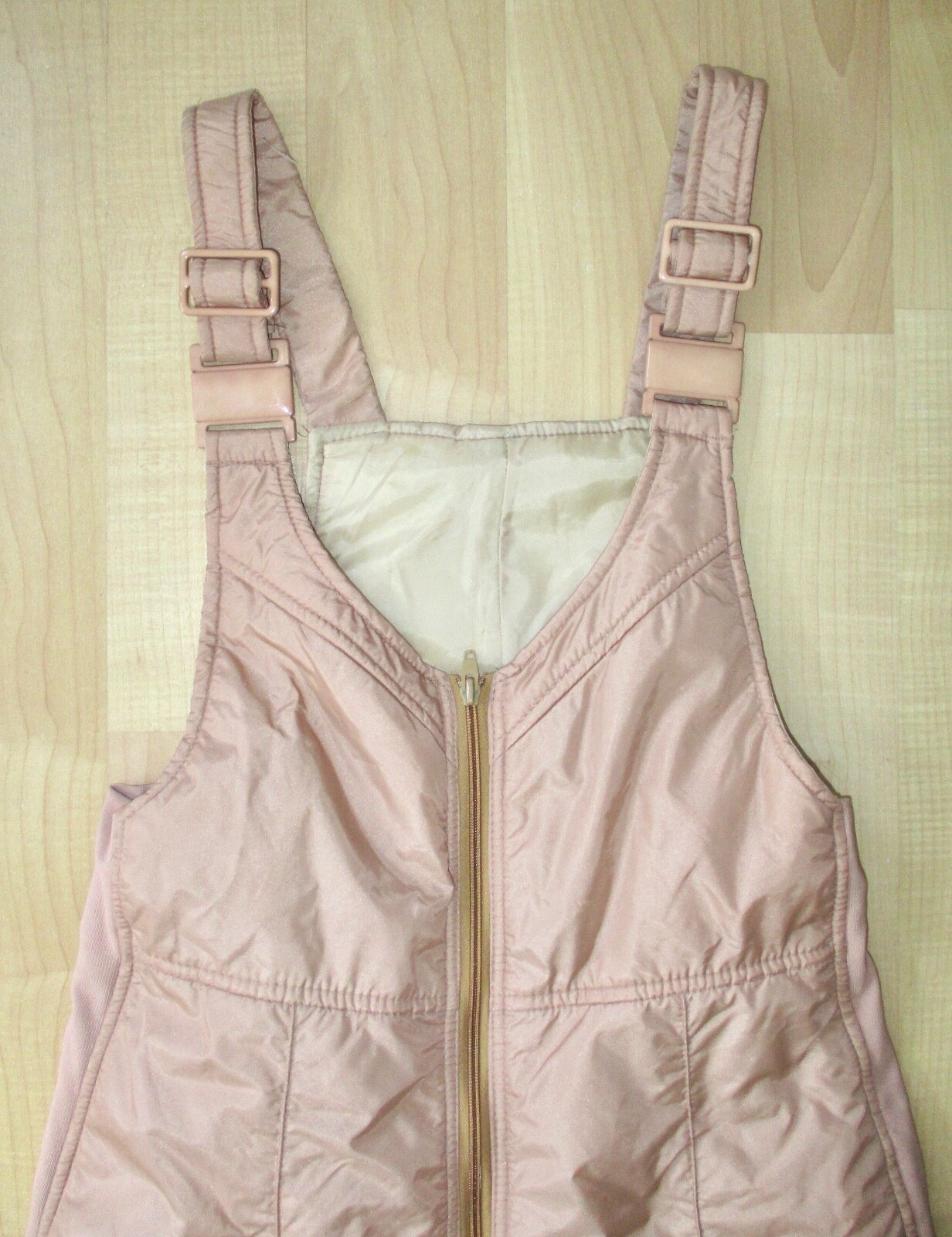Vtg 70s Ellesse Beconta tan nylon puffer ski bibs jumpsuit adjustable Women’s 14