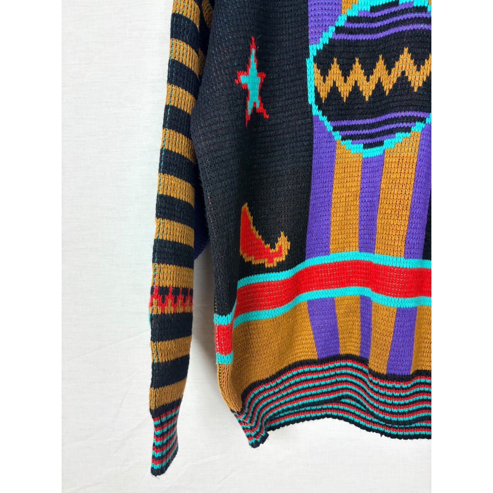 Zeppelin Vintage 90s Abstract Geometric Womens Knit Sweater XL Black Multi