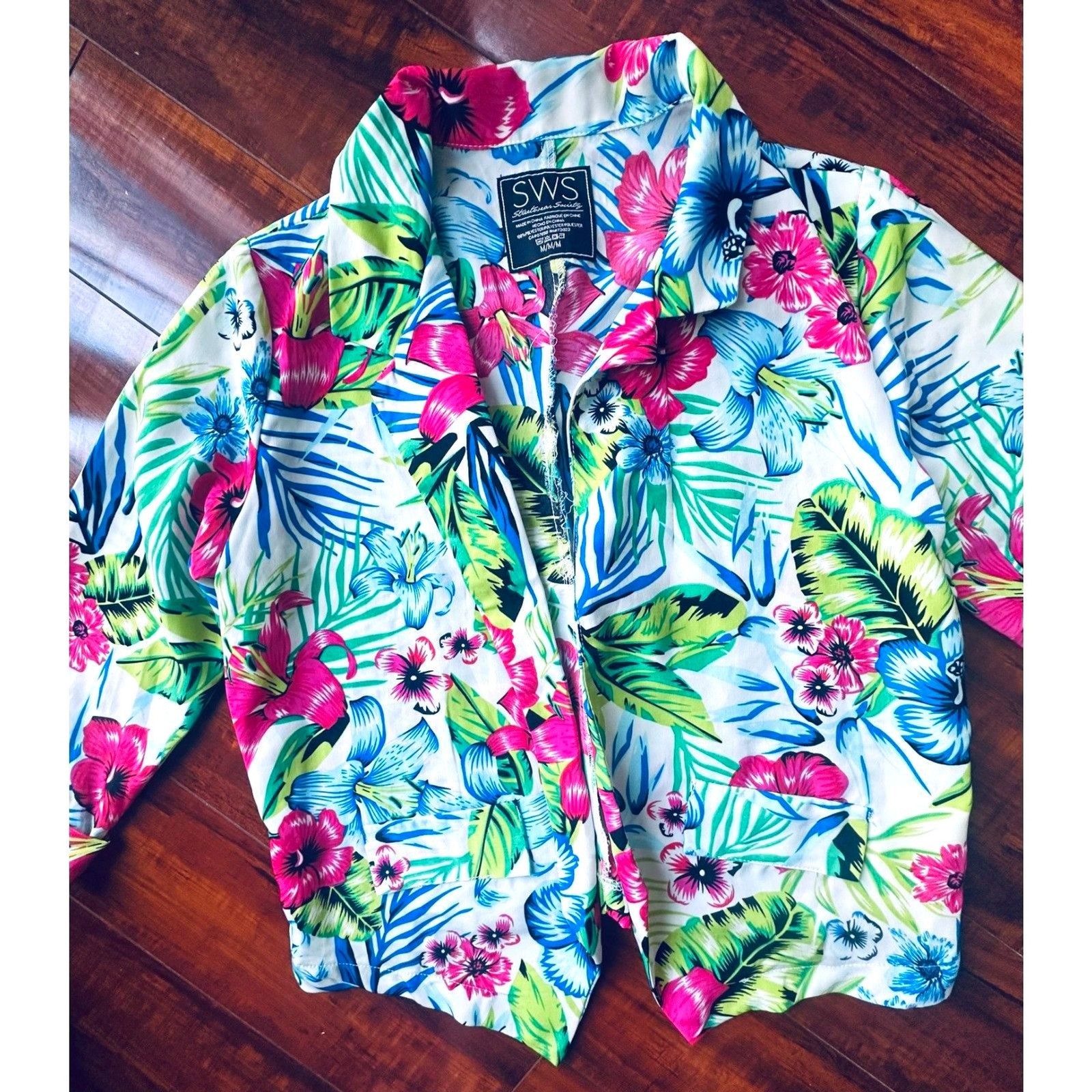SWS Tropical Floral Casual Tailored Vacation Hawaiian Print Lightweight Blazer M