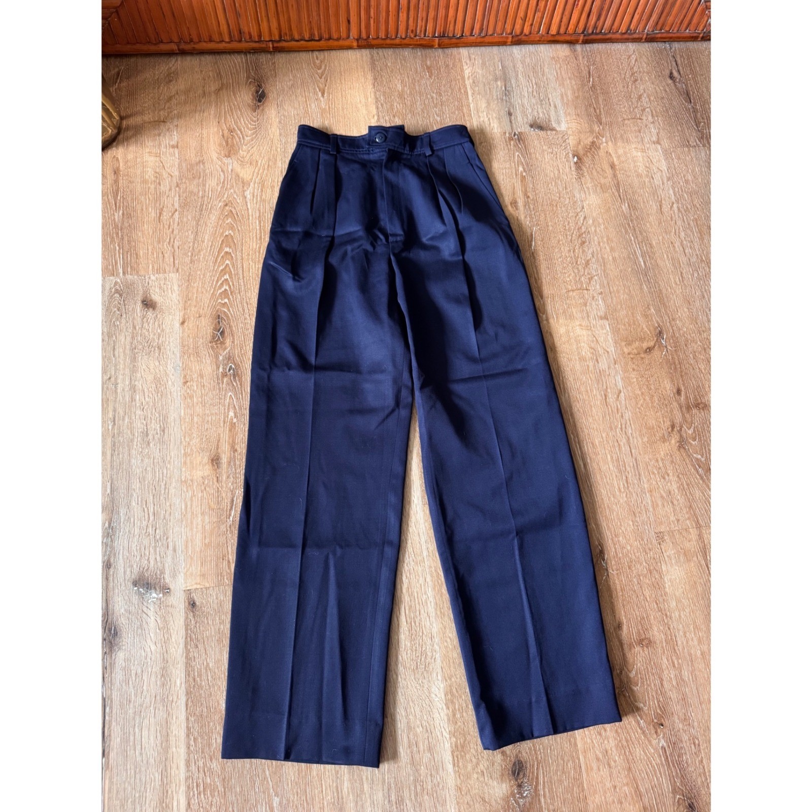 Yves Saint Laurent Navy Blue Pleated High Waist Wool Trousers Size 36